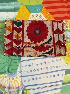 Roberta Freymann Embroidered Floral Beaded Clutch